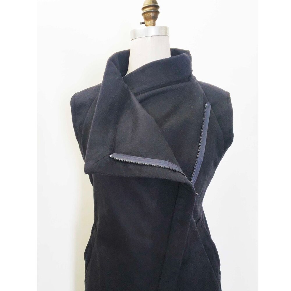 HARPUTS OWN Women's Black Asymmetrical COUTURE SQUARE Wool VEST Sleeveless Coat - Picture 10 of 14